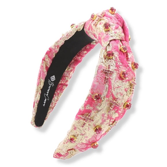COPY - Brianna  Cannon Gold And Pink Metallic Headband With Pink Crystal & Cros… - Picture 1 of 10